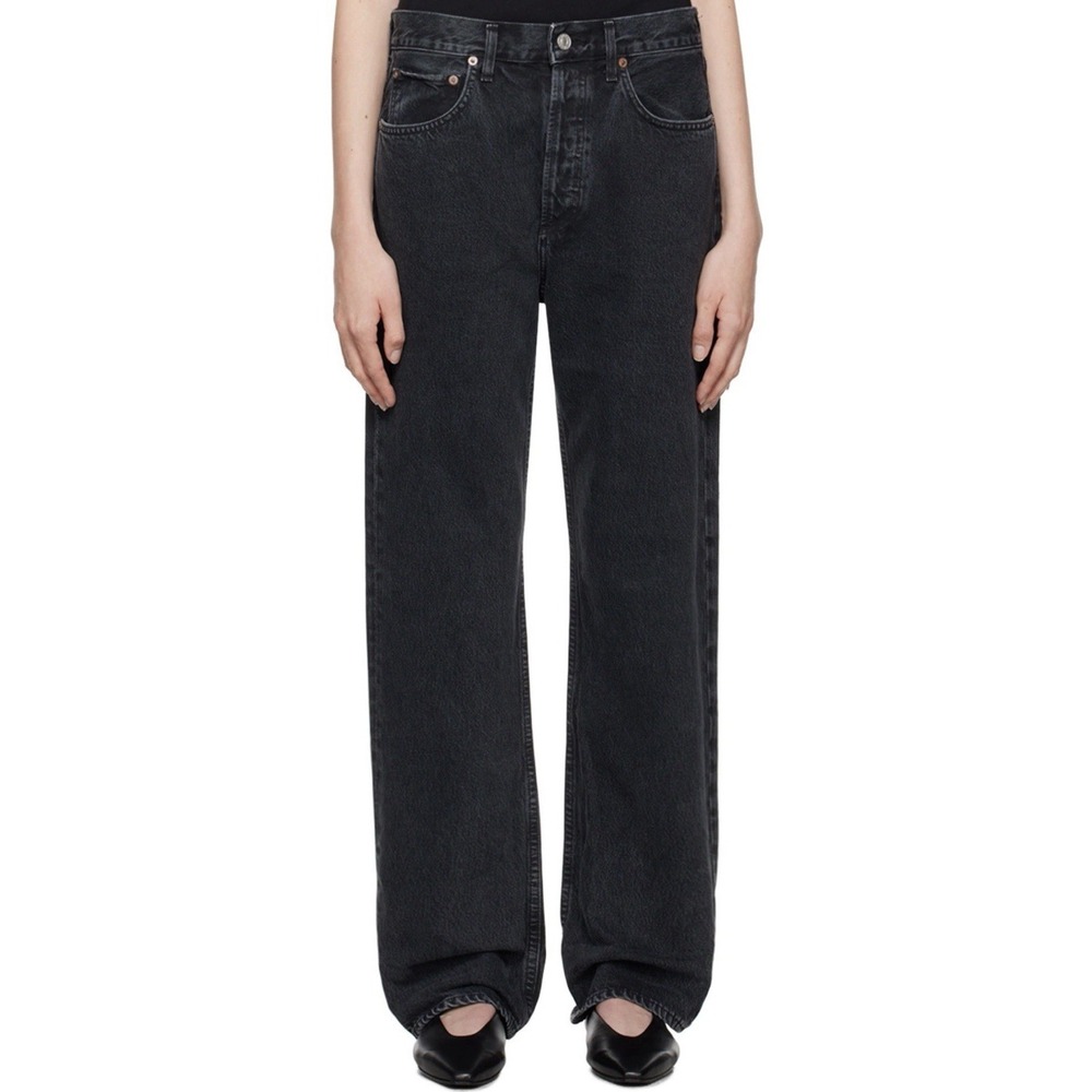 Agolde Fran High Waist Straight Leg Jeans Washed Black Denim Button Fly Size 30 - Picture 3 of 12